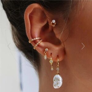 Adornmonde Hentley Pearl Hoop Earrings 14 Karat Gold Plated Sterling Silver, NEW